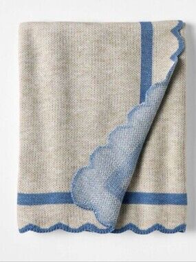 Threshold Designed W/ Studio McGee Blue-Trim Scalloped Edge Throw 50x60 BNWT
